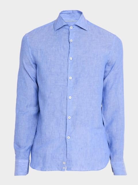 Canali Men's Solid Linen Sport Shirt