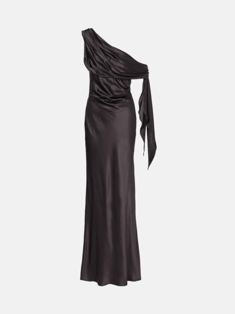 THE SEI Draped one-shoulder silk satin gown