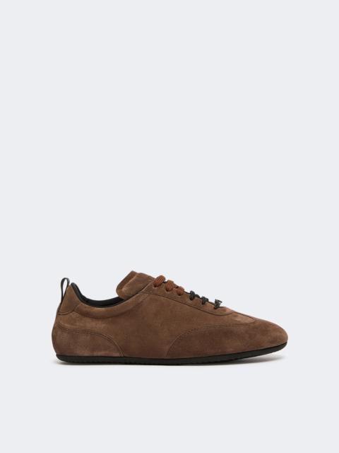 Max Mara STECCA Flat split-leather trainers - DARK BROWN