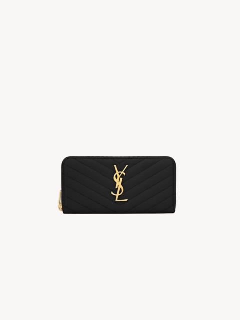 SAINT LAURENT CASSANDRE MATELASSÉ ZIP AROUND WALLET IN GRAIN DE POUDRE LEATHER