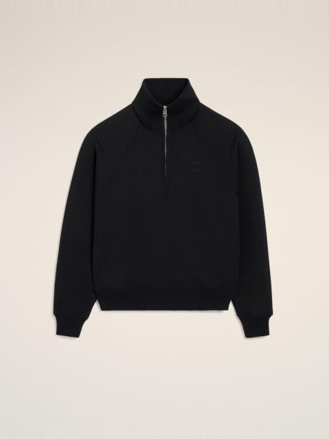 AMI Paris BLACK COTTON ZIPPED SWEATSHIRT WITH EMBOSSED AMI DE COEUR