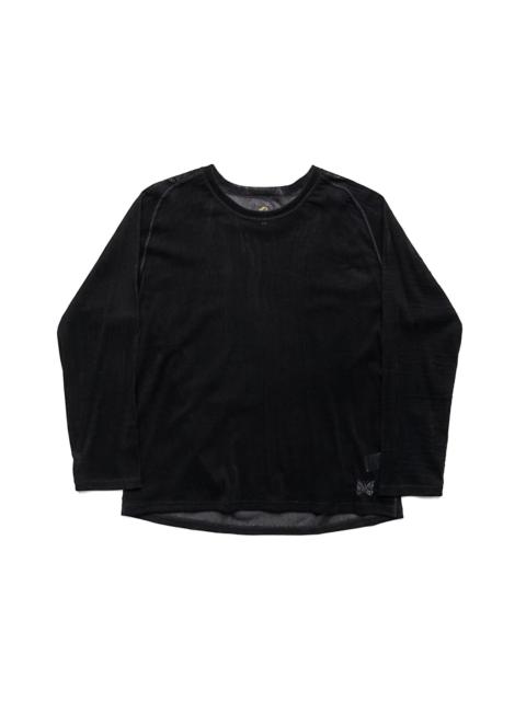NEEDLES L/S U Neck Tee Flocked Stripe Lace - Black