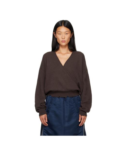 OPEN YY Brown Wool Criss Cross Wrap Knit Sweater