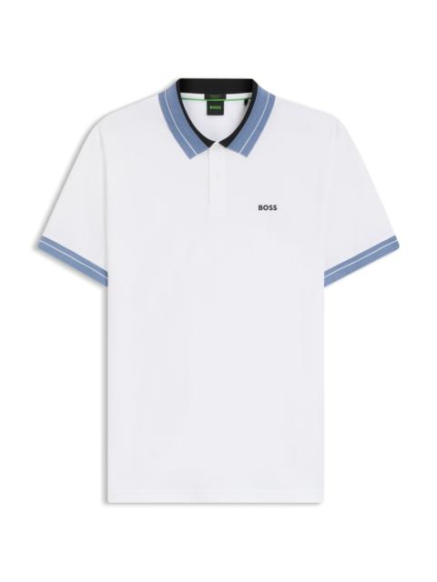 BOSS STRIPE-TRIM POLO SHIRT IN STRETCH COTTON