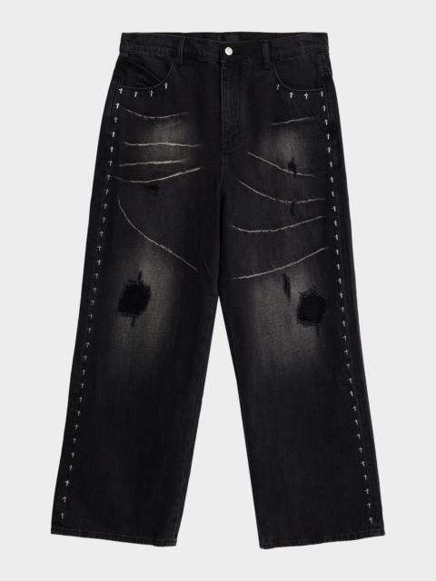RTA Men's Franco Lost Frequencies Distressed Wide-Leg Jeans