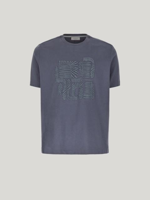 Canali AVIO COTTON JERSEY T-SHIRT WITH RIBBED COLLAR AND GRAPHIC EMBROIDERY
