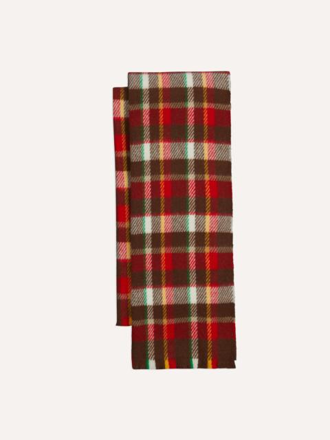 Drake's Red, Brown and Ecru Tartan Check Wool Scarf