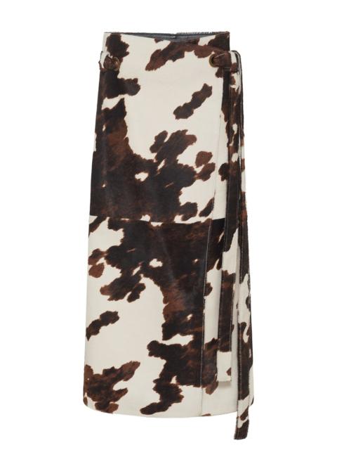 Idalia Wrap Midi Skirt in Ivory Cognac Multi Pony Hair