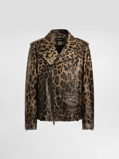 Dolce & Gabbana Leo-print leather jacket