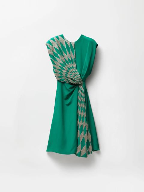 VERSACE Embroidered Silk Draped Midi Dress