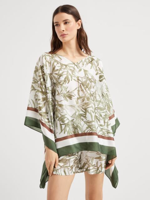Brunello Cucinelli Silk herbarium print pongee top with monili