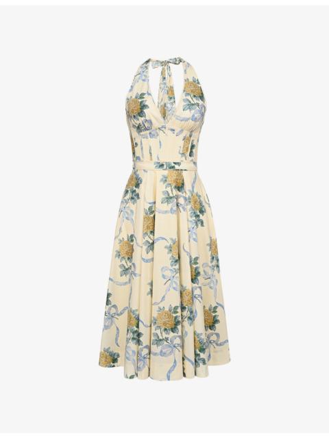 House of CB Allena Corset-Bodice Stretch-Cotton Midi Dress