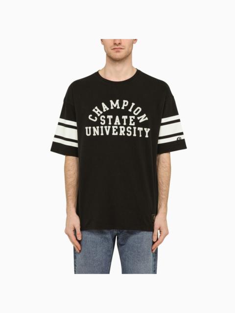 Black/white cotton T-shirt with logo embroidery