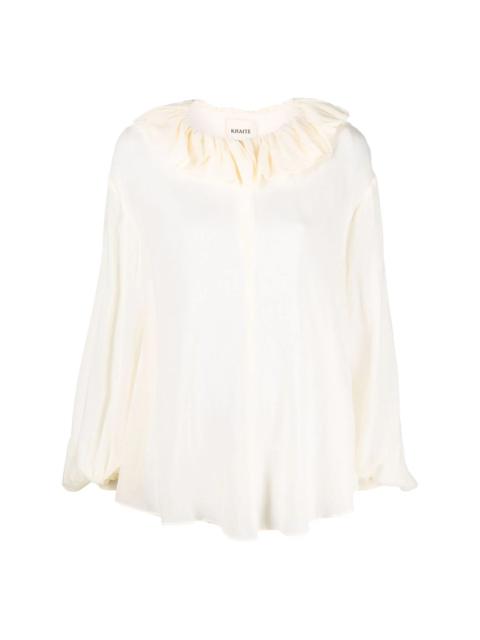 ruffle-collar cotton-silk blouse
