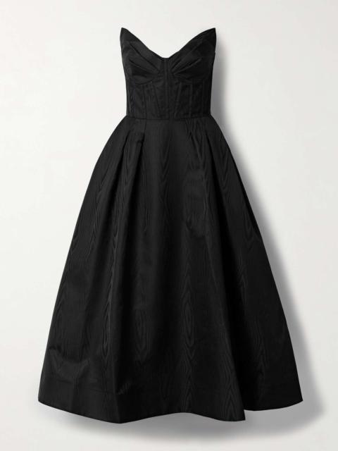 REBECCA VALLANCE Luiza strapless pleated moire midi dress Black