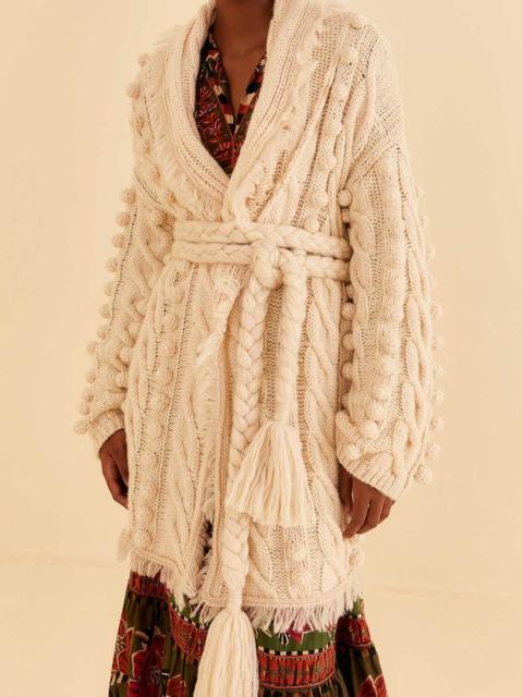 FARM RIO Khaki Braided Knit Cardigan