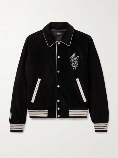 Logo-Appliquéd Leather-Trimmed Cotton-Blend Corduroy Varsity Jacket