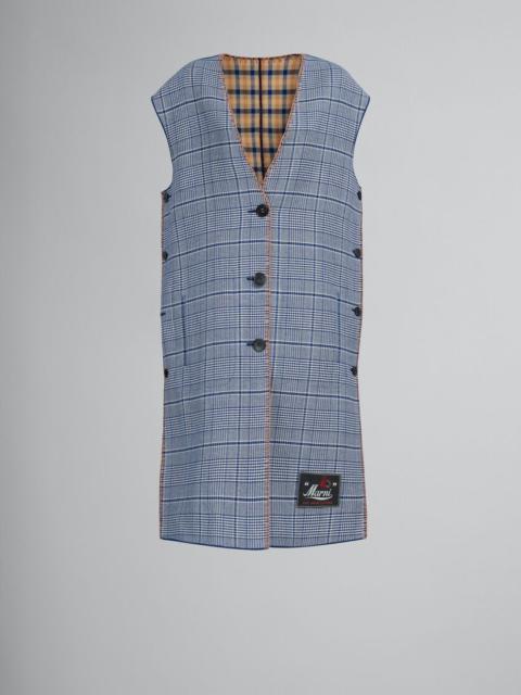 BLUE AND YELLOW CHECKED WOOL REVERSIBLE VEST