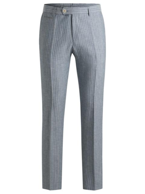 SLIM-FIT TROUSERS IN STRIPED WOOL AND LINEN