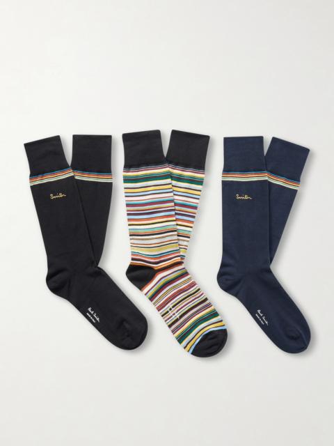 Paul Smith Pack of Three Striped Cotton-Blend Socks
