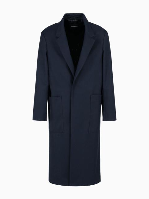 Single-breasted trench coat in a heavyweight, virgin wool-blend gabardine