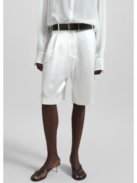 The Frankie Shop Marfa Pleated Satin Bermuda Shorts - White