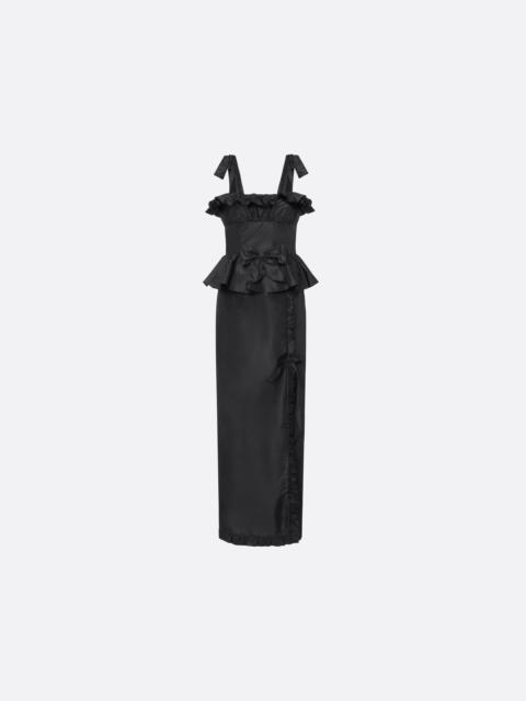 Alessandra Rich SILK TAFFETA MIDI DRESS WITH RUFFLES
