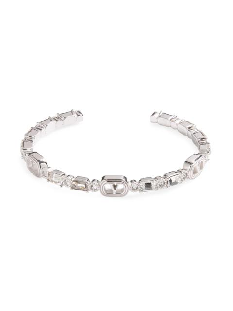 Valentino Women's Ovalette Cuff Bracelet in Metal with Swarovski Crystals - Rhodium Crystal