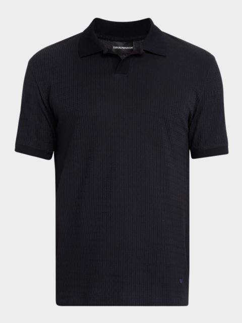 EMPORIO ARMANI Men's Chain Stitch Jacquard Knit Polo Shirt