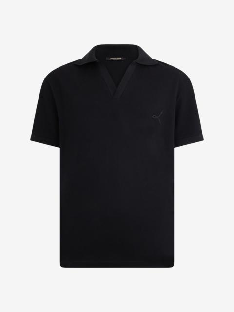 Roberto Cavalli Black Polo Shirt With V Neck