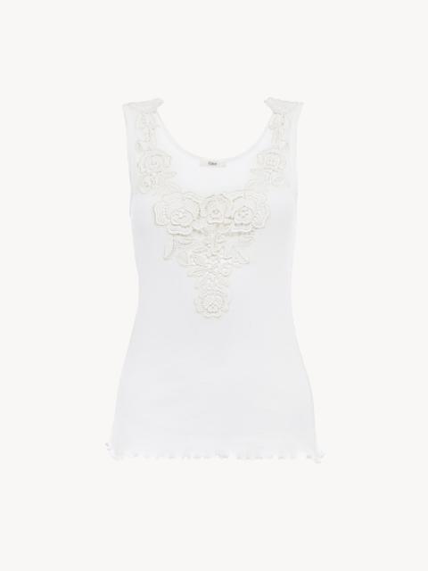 Chloé FITTED TANK TOP IN COTTON JERSEY & GUIPURE