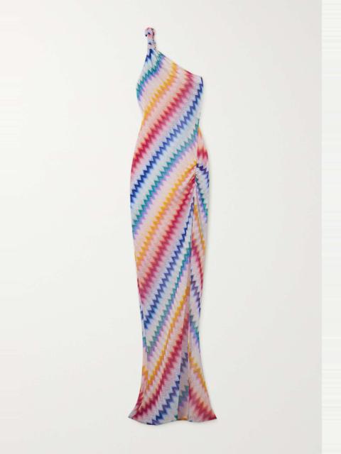 Missoni Mare one-shoulder striped metallic crochet-knit maxi dress