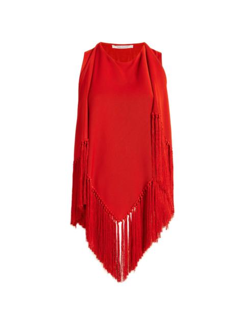 Another Tomorrow fringed scarf-neck blouse