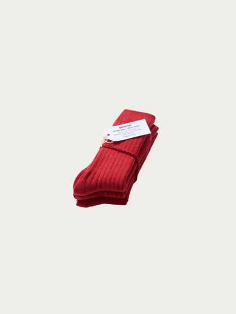 ROTOTO® Cotton Wool Ribbed Crew 3 Pack Socks - Red