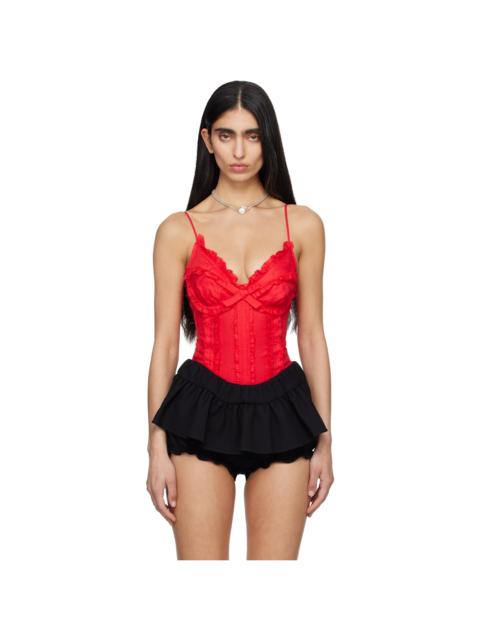SHUSHU/TONG Red Ruched Bustier Cami Bodysuit