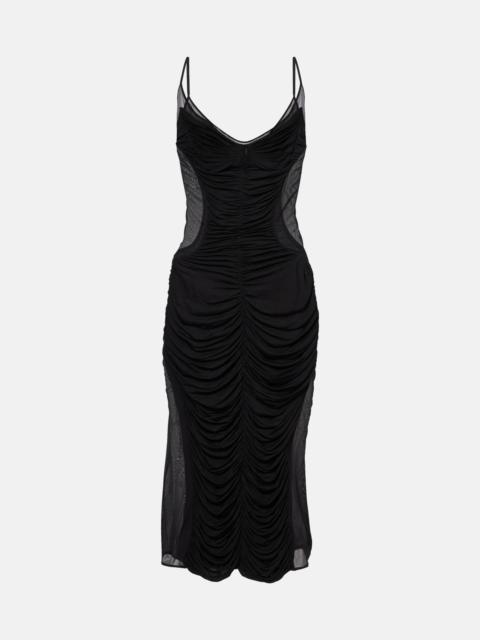 MUGLER Ruched mesh midi dress