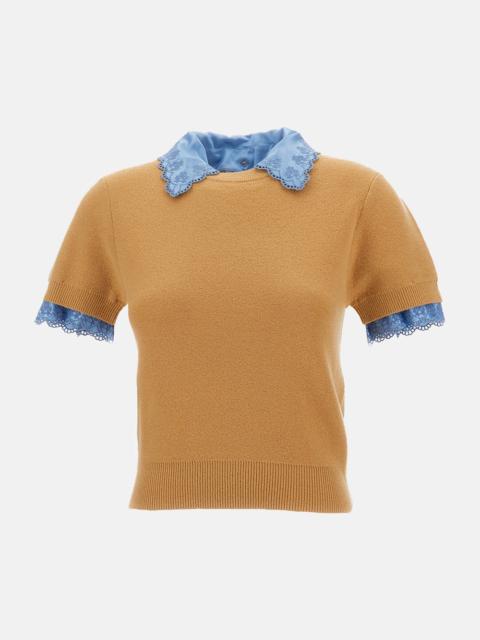 rabanne SHORT-SLEEVE KNIT WITH SATIN COLLAR