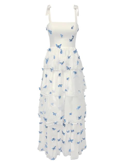 Dress The Population Women's Monica Embroidered Silk Sleeveless Gown - White Blue