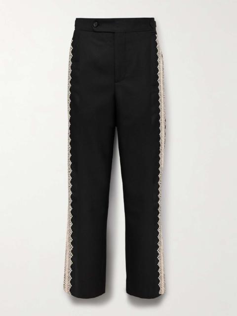 Straight-Leg Lace-Trimmed Wool Trousers