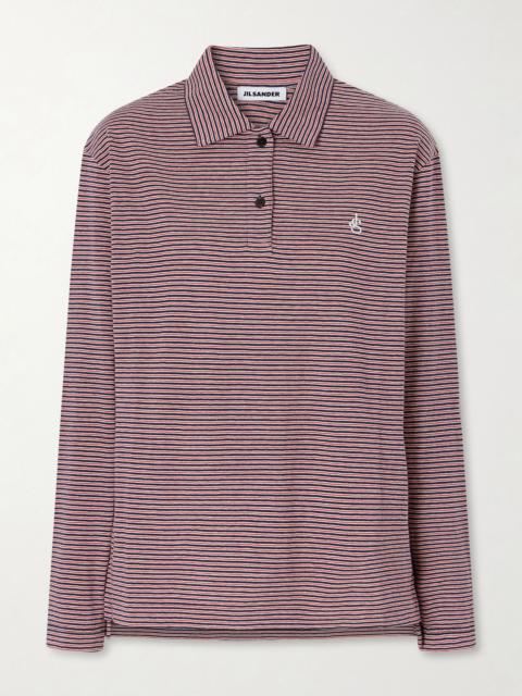 Jil Sander Logo-embroidered striped cotton-jersey polo shirt Red