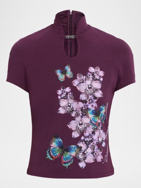 VERSACE JEANS COUTURE Printed Cut-Out Short-Sleeve Top