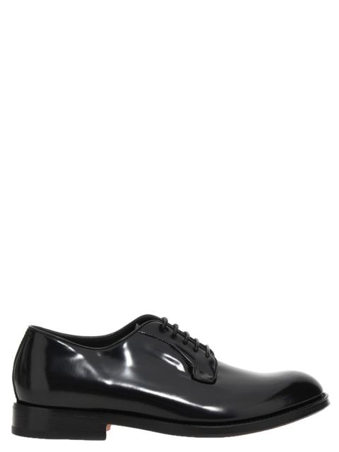 Shiny Leather Lace Up Shoes Flat Shoes Black