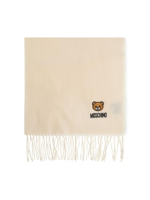 Moschino teddy-embroidered fringe scarf