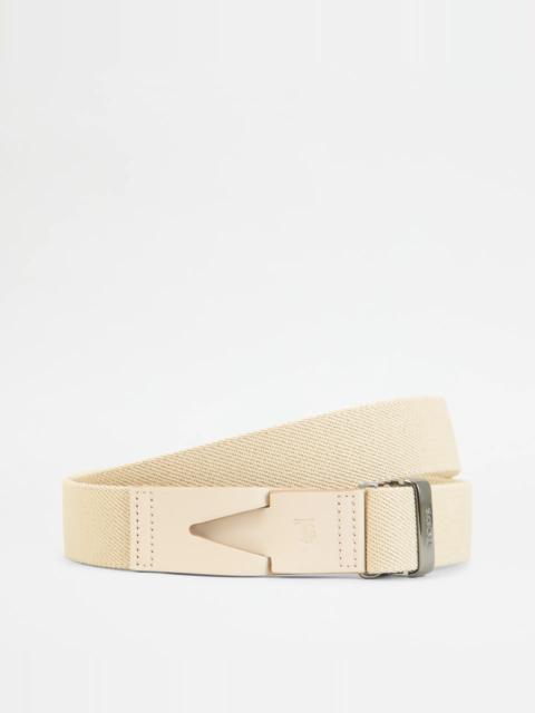 Tod's CANVAS AND LEATHER BELT - OFF WHITE