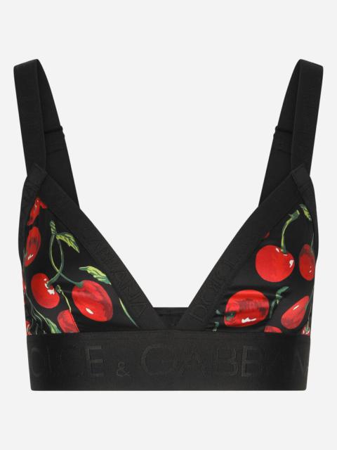 Cherry-print satin bra