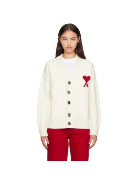 AMI Paris Off-White Wool Ami de Coeur Cardigan