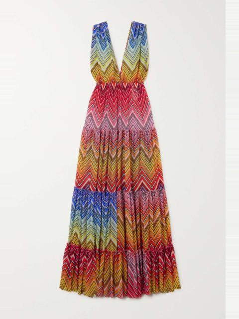 Mare tiered striped mesh maxi dress