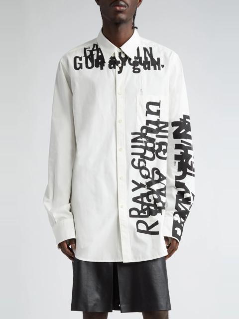 TAKAHIROMIYASHITA TheSoloist. Ray Gun Graphic High-Low Cotton & Silk Button-Up Shirt