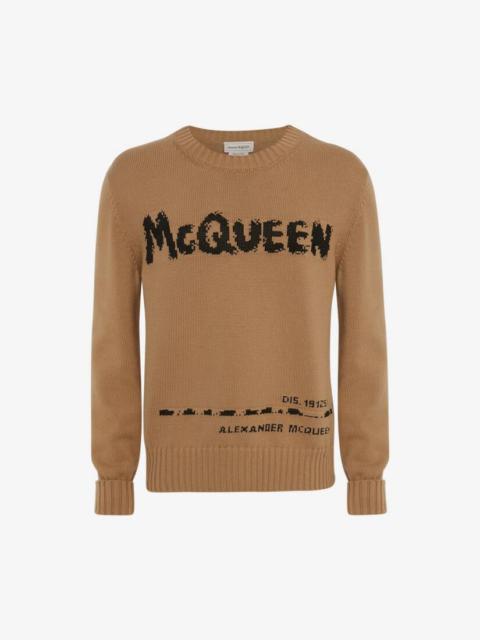 Alexander McQueen Mcqueen Graffiti Crew Neck Jumper in Black/beige