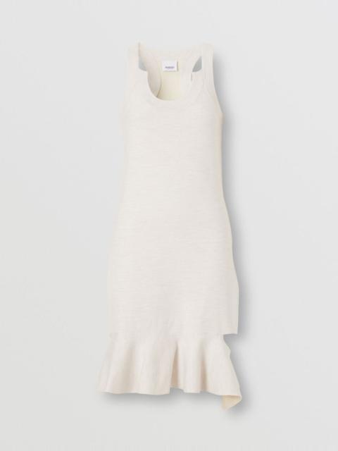 Burberry Cut-out Peplum Hem Silk Wool Blend Dress